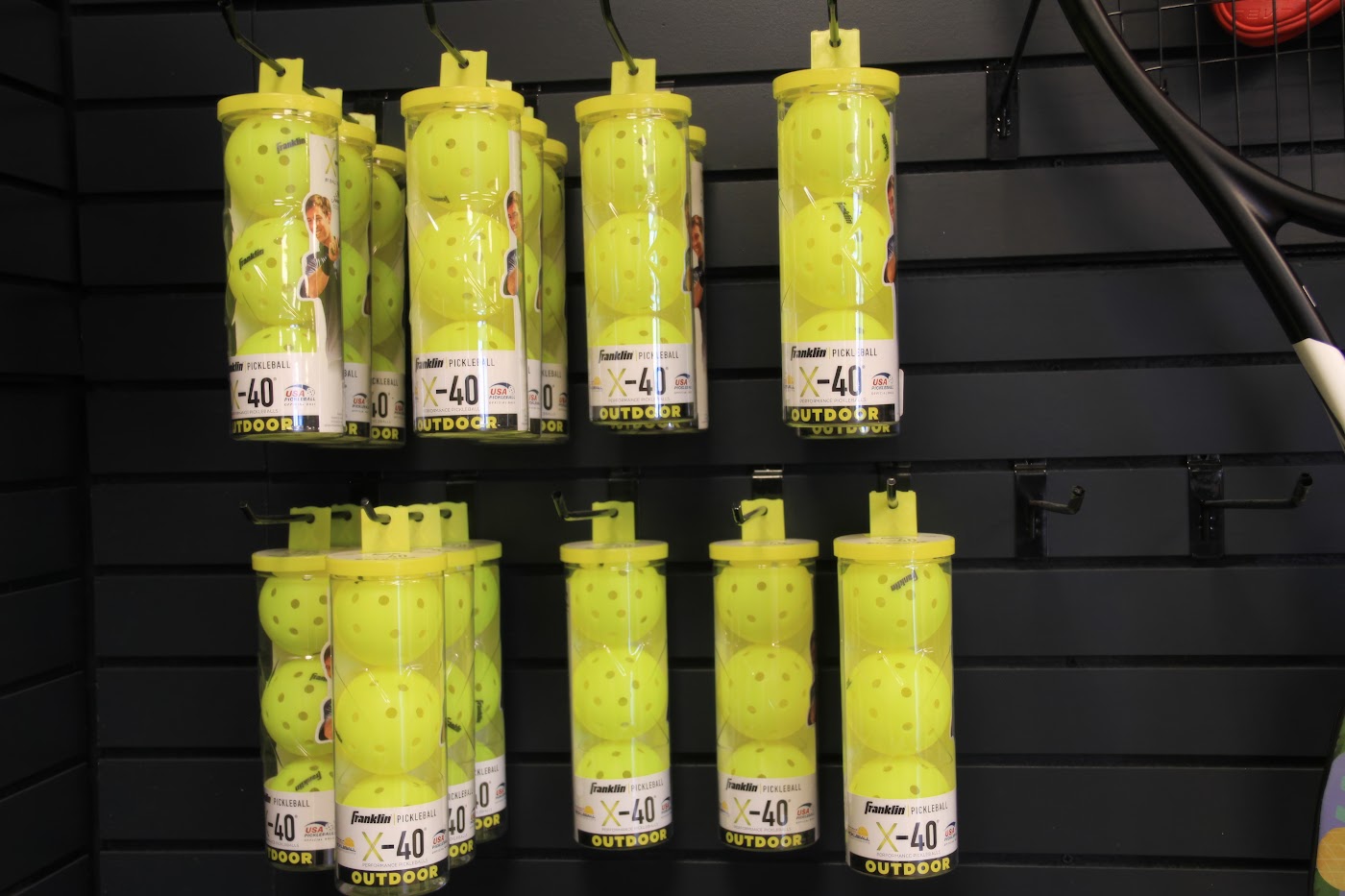 Franklin pickleballs and Pro Penn ball cases at Forever Tennis.